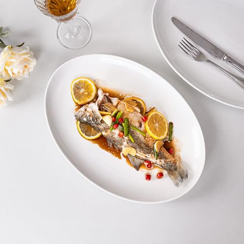 YALONG Serving Platters Set of 2 – 15.5 Inch Oval White Serving Platters, Large Porcelain Serving Platter Set for Party, Appetizers, Charcuterie, Sushi & Dessert, Microwave & Dishwasher Safe