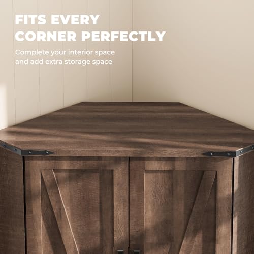 Image of Dripex 71 inch Corner Cabinet Brown, Farmhouse Kitchen Pantry Cabinet with Doors Storage & Adjustable Shelves, Tall Corner Storage Cabinet with LED Light, Food Pantry for Living Room, Dining Room