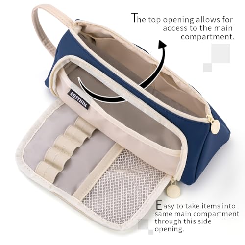 Image of EASTHILL Polyester Big Capacity Pencil Case Pouch Pen Case Simple Stationery Bag School College Office Organizer For Teens Girls Adults Student, Navy Xw, Simple, Blue