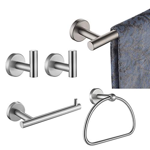 JQK Bathroom Hardware Set, 5-Piece Bath Accessories Set Brushed Finished Wall Mount Includes 24 in Towel Bar, 9 in HT Bar, TP Holder, Towel Hook x 2, BAS165-BN