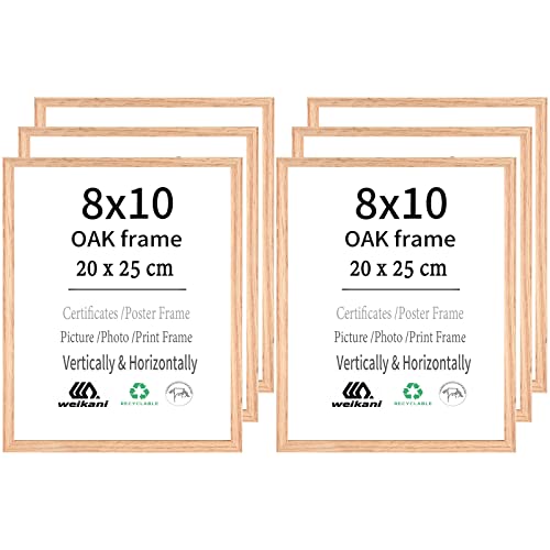 Image of Weikani 8x10 OAK Wood Picture Frame,6 Pack-20x25cm Wood Photo Frame,Certificate Frame with Plexiglass for Wall Mount or Table Top Display
