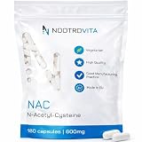 NAC 600mg - 180 Kapseln - 6 Monatsvorrat (N-Acetyl-L-Cystein, N Acetyl Cystein, Acetylcystein) Vegan, Allergen und Gluten Frei | Hergestellt in ISO-Zertifizierten Betrieben | Nootrovita