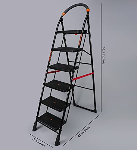 Image of Parasnath Black Diamond Ladder 6 Step Heavy Folding Step Ladder with Wide Step 6.3 FT Ladder Made in India
