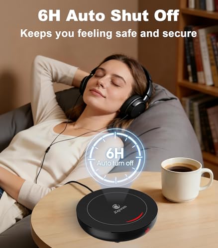 Image of Kepwam Coffee Mug Warmer for Desk, 3-Temp Fast Heating Cup Warmer with 6H Auto Shut Off, LED Light & Smart Candle Warmer for All Beverages, Ideal Gifts for Women Men