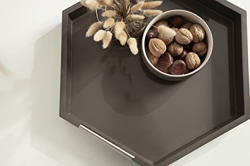 Image of Kate and Laurel Lipton Modern Hexagon Tray; 18 x 15.5; Brown and Silver; Decorative Geometric Serving Tray for Storage and Display