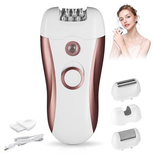 Epilator for Women,4-in-1 Facial epilator for Women,2 in 1 Wet & Dry Electric Shaver with Lady Shaver & Foot File,Suitable for face, Underarms, Arms, Upper Lip, Legs, Bikini Area