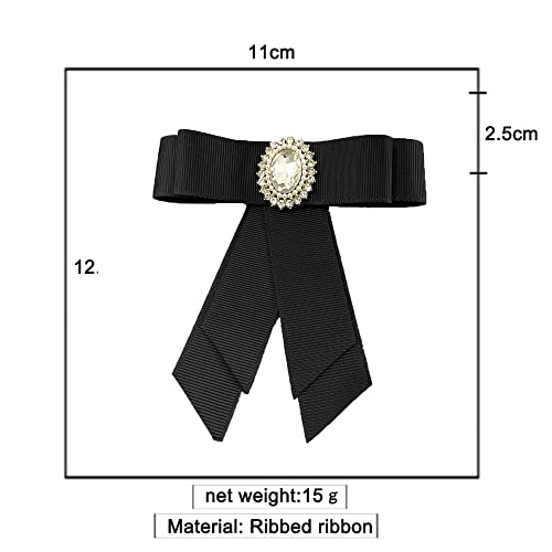 Image of Crystal Big Bowknot Ribbon Pre-tied Bow Neck Tie Brooch Lapel Pins for Women Girls Elegant Pearl Oval CZ Suit Shirt Collar Tie Corsage Accessories Clothes Jewelry Party Banquet Birthday Gifts