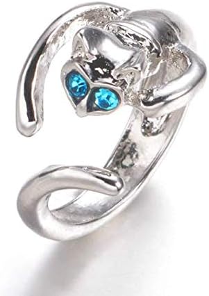 Doyime Stylish Cute Silver-Plated Kitten Animal Charming Crystal Eye Ring