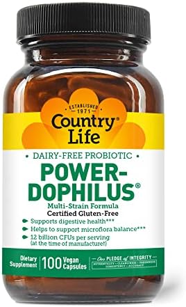 Country Life Power-Dophilus Dairy-Free Multi-Strain Probiotic 12 Billion CFUs, 100 Vegan Capsules, Certified Gluten Free, Certified Vegan