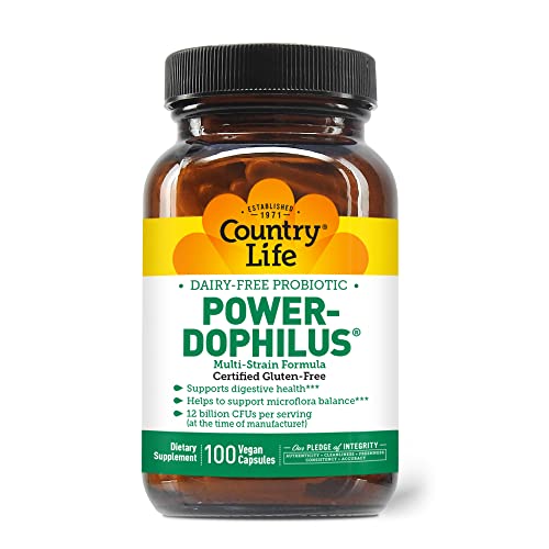 Country Life Power-Dophilus Dairy-Free Multi-Strain Probiotic 12 Billion Cfus, 100 Vegan Capsules, Certified Gluten Free, Certified Vegan #TOP26