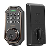 Keyless Entry Door Lock, Keypad Door Lock with 50 Codes, Smart Lock with Anti Peeping Password, Keypad Deadbolt One Touch Locking, Auto Lock, Easy to Install, Bronze