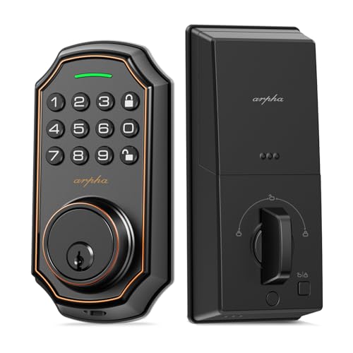 Keyless Entry Door Lock, Keypad Door Lock with 50 Codes, Smart Lock with Anti Peeping Password, Keypad Deadbolt One Touch Locking, Auto Lock, Easy to Install, Bronze