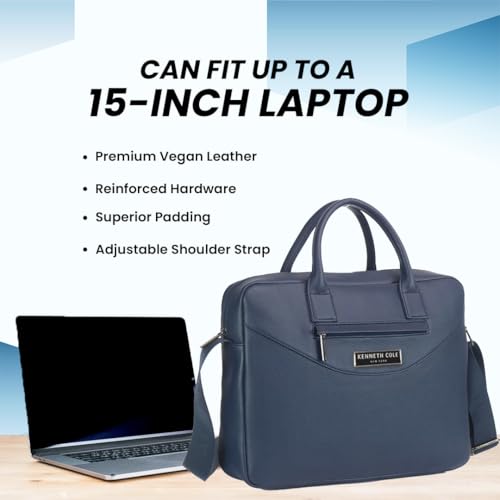 Image of KENNETH COLE Unisex Professional 15 Inch Laptop Bag | Premium Glossy Textured PU Lightweight Briefcase Bag | Adjustable Shoulder Strap, for Work, Business and Travel