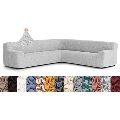 PAULATO BY GA.I.CO. Extra Large Corner Sectional Couch Cover - Oversized L-Shape Couch Slipcover - Washable Sofa Covers - 1-Piece Form Fit Furniture Protector - Microfibra - Light Grey (Corner Sofa) Cover