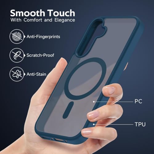 Image of Elzzi Magnetic Magsafe Case for Samsung Galaxy A55 5G Cover, Compatible with MagSafe Translucent Matte Hard PC + TPU Hybrid Back Cover, Shockproof Protective Phone Case (Blue)