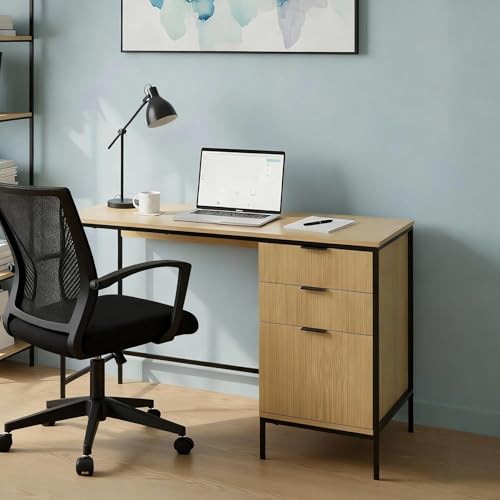 Bureau informatique Home Source Wisbech industriel effet chêne avec 3 tiroirs - 2
