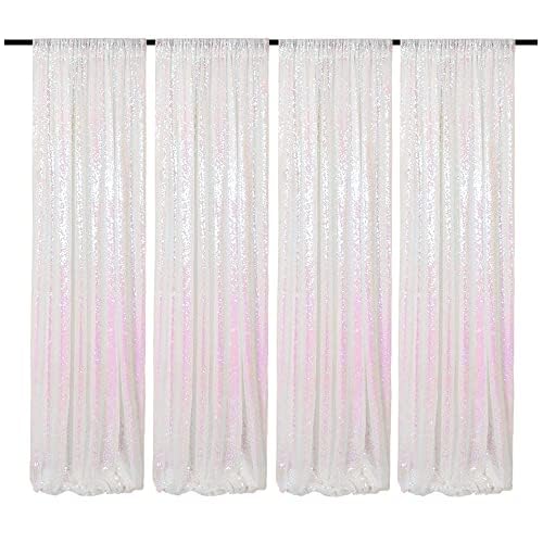 WISPET 2x8FT Iridescent White Sequin Backdrop Curtain for Party