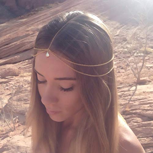 Edary Gypsy Head Chain Retro Crystal Pendant Hair Chain Layered Jewelry Gold Head Piece for Women
