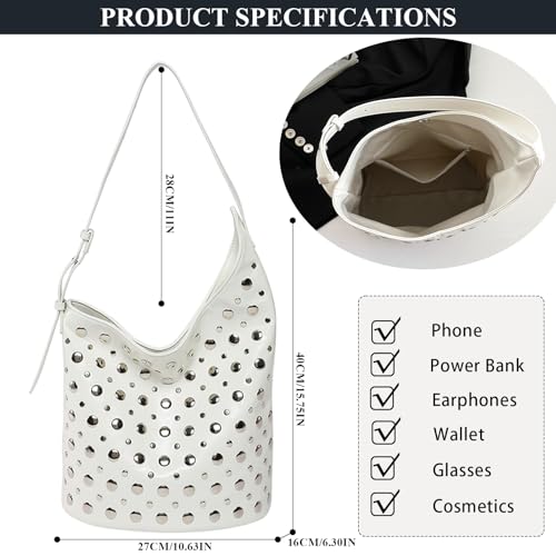 Studded Purse Faux Leather Tote Bag Y2K Hobo Bags Trendy Shoulder Bag 90s Punk Handbags4