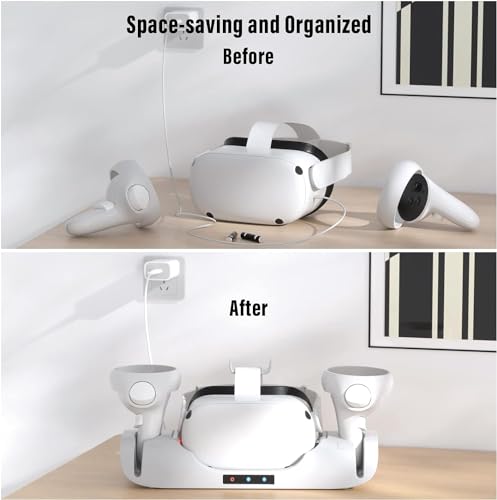 Image of Upgraded Charging Dock for Oculus Quest 2, Magnetic VR Charger with 2 Rechargeable Batteries for Oculus Quest 2 Accessories, VR Headset & Charger Controller Supports LED Indicator