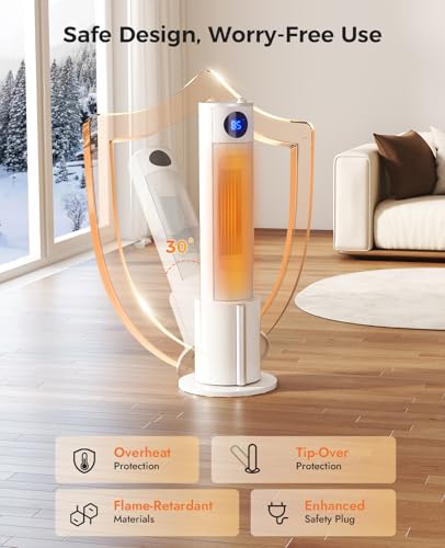 Image of Space Heater with Humidifier - Portable Tower Heaters for Indoor Use, Remote, Adjustable Thermostat, 3 Heat Modes, Multiple Safety Protection, 12H Timer, Quiet Electric Heater for Bedroom