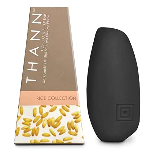 Thann Charcoal Body Wash Bar Soap with Exfoliating Rice Grain - Natural Moisturizing Glycerin Bath Soap 100g