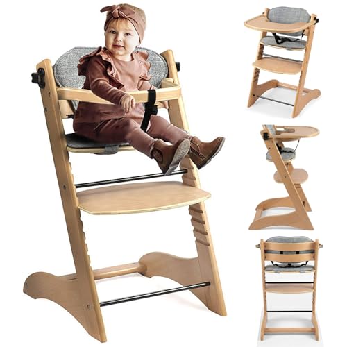 Veitoalioy Madera Trona para Bebé Silla, Convertible de Comedor para Alimentación de Niños Pequeños, con 10 Alturas Ajustables, Equipado con cojines de asiento desmontables