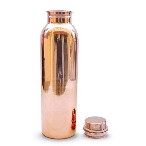 Indian Touch Kameations Copper Yoga Water Bottle Thermos Flask 32oz Capacity 99.5% Purity- Handmade,Joint Free & Leak Proof Ayurvedic Health Benefits,Sports,Gym,Yoga & Travel