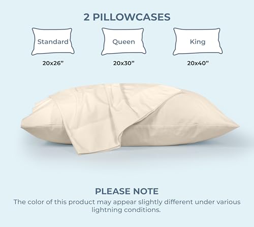 Image of ROYALE LINENS 100% Organic Cotton Percale Pillowcases Set of 2 - Queen Size Percale Pillowcase - Queen Set of 2 Pillow Cover - Breathable, Cool & Crisp Cream Pillow Cases (20 inchx30 inch, Cream)