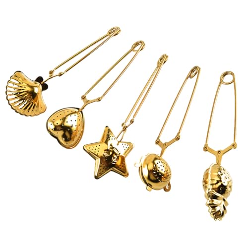 jojofuny Lot de 5 Infuseurs à Thé Créatifs en Acier Inoxydable Doré Passoires à Thé Réutilisables avec Pince Compatibles Herbes et Épices pour Préparation Facile et Rapide