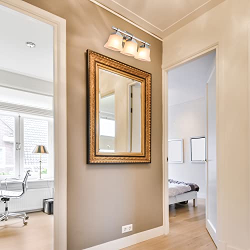 Image of Diodesy- 20-Inch Bathroom Vanity Square Bell Sconce 3-Light Fixture 100W Max E26 Medium Base Sockets Use A19 Bulb(Not Included) Brushed Nickel & Frosted Glass Shade ETL Listed- For Living Room Bedroom