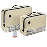 Travel Vacuum Bags with Pump, Reusable Vacuum Compression Bags for Travel, IP67 Waterproof Odor & Tear-Proof Nylon, Pack Vacuum Kit for Luggage Suitcase, TSA-Ready Travel Essentials (2 Pack, Beige)