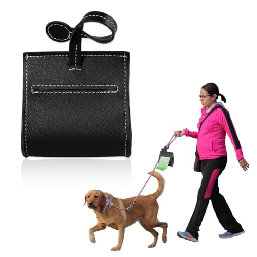 YUVKIN 1 Pezzo Dispenser per Sacchetti Igienici per Cani in Pelle, Accessorio per Passeggiate con il Cane (Nero)