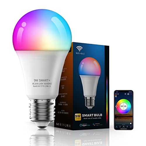 Smart Light Bulb, DOJENAS Multicolor Changing Dimmable Smart WiFi & Bluetooth LED Bulbs Compatible with Alexa and Google Home Assistant A19 E26 9W 800 Lumens Smart Home Lighting Bulbs, 1 Pack