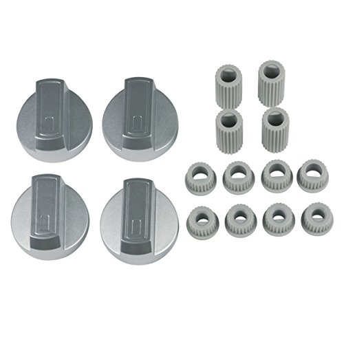 10032322 UNIVERSAL 4 Stück Knebel Drehschalter Drehgriff Drehknopf 38mmØ Silber mit Adaptern Kochfeld Kochmulde Herd Backofen passend für