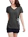 Allegra K Women Casual V Neck Short Sleeve Letters Prints Pocket Front Tee Shirt Grey,Medium