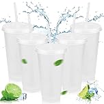 Reusable Clear Cold Cups with Lids and Straws,5 Pcs Iced Water Cups 24oz & BPA Free Plastic Cup,Cold Drinking Tumblers Travel Mugs Custom for Coffee Smoothie Juices Party Bulk for Adult Women