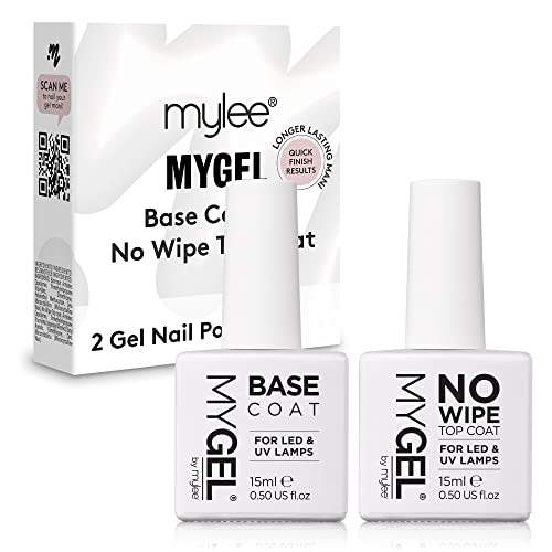 MYGEL by Mylee Gel-Nagellack No-Wipe Top & Base Coat 2x15ml UV/LED Nail Art Maniküre Pediküre für den Salon- und Heimgebrauch, Hält bis zu 2 Wochen, Einfach Aufzutragen, Langlebig und Sicher