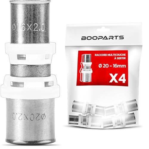 BOOPARTS - 4 Stück Pressfitting Reduzierkupplung 20-16 mm Messing - TH-Kontur für Mehrschichtverbundrohr - Fitting für Sanitär-, Heizungs-, Trinkwasserinstallation & Renovierung