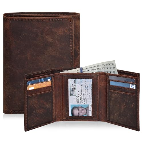 real leather mens trifold wallet rfid blocking slim minimalist front pocket - thin amp stylish with id window in gift box