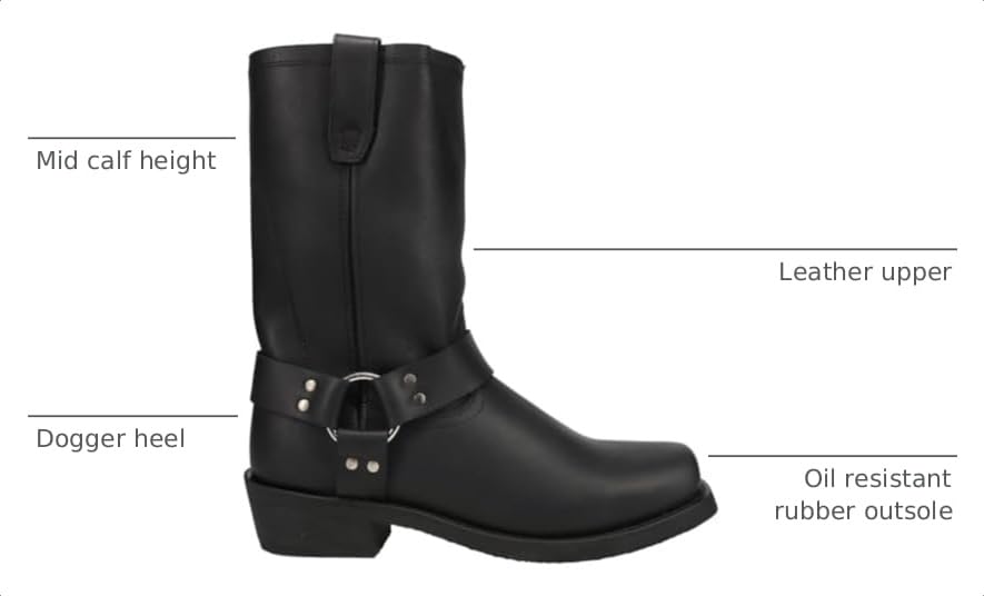Image of Dingo Mens Dean Harness Square Toe Pull On Motorcycle Casual Boots Mid Calf