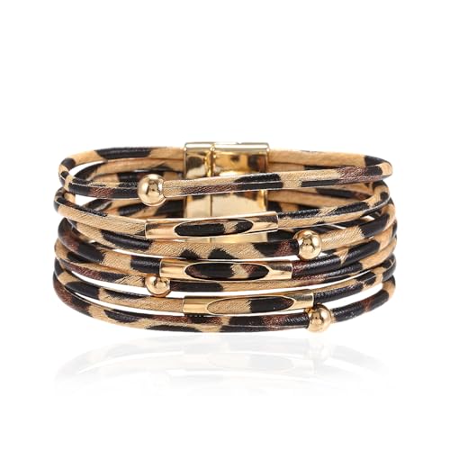 YALLNASL Vintage Boho Leopard Cow Bracelet for Women Y2k Leopard Print Bangle Bracelets for Women Trendy Adjustable Bracelet Bangles
