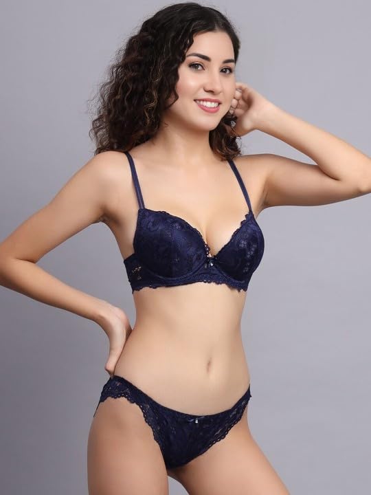 Image of SGC SWEDEN Designer Women's Padded Bra Panty Set Lace Push Up Non-Wired Solid Lingerie Set /Bikini Set for Women /Lingerie Set for Women & Girls
