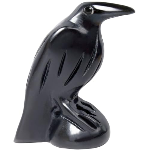 Hguxmcu Natural Black Obsidian Raven Statue,2 Inch Mystical Crow Sculpture