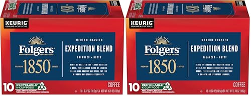 1850 by Folgers Pioneer Blend Medium Roast Coffee, 10 Keurig K-Cup Pods (Pack of 2)