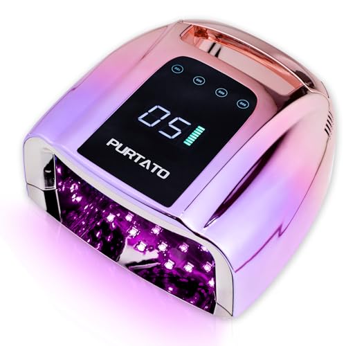 Image of Purtato Professional Rechargeable 96W UV LED Portable Cordless UV Light for Nail Lamp Machine with Removable Stainless Steel Bottom,4 Timer Setting and Smart Sensor Nail Dryer (Gradient Purple)