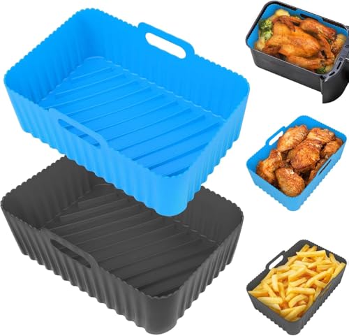 Image of Silicone Air Fryer Liners Rectangle 2 Pack 8.0 Inch Airfryer Liners 8-10 QT Dual Air Fryer Liners Reusable Pot Oven Liner Baking Tray, Air Fryer Basket Silicone Mat Bowl Air Fryer Accessories Kitchen