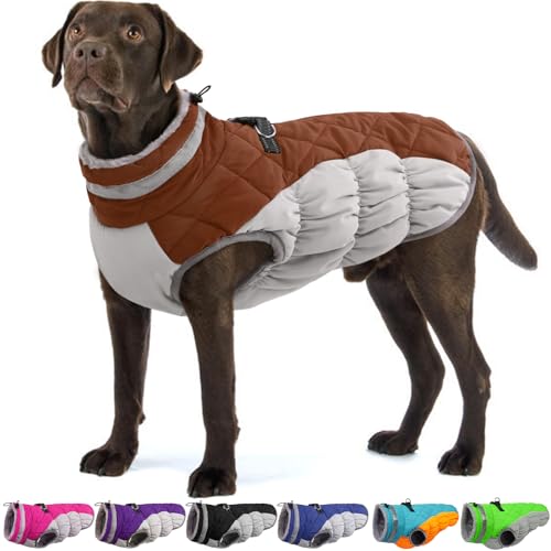 Image of Dog Winter Jacket Cozy Reflective Waterproof Windproof Warm Pet Garment,Comfortable Cold Weather Fleece Apparel Outfits with Zipper Closure for Small Medium Large Dogs Puppy Walking,X-Large