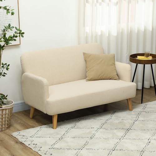HOMCOM Canapé 2 Places canapé de Salon 130 cm Style Moderne avec accoudoirs et Assise rembourré, Mini Sofa en Tissu Effet Velours, Charge 240 Kg, pour Chambre, Appartement, Petit Espace, crème – Image 3