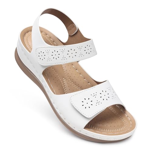 SHIBEVER White Flat Sandals for Woman: Comfortable...